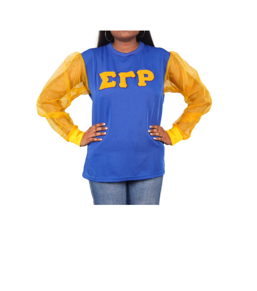 Sigma Gamma Rho Organza Sleeve Blouse with Chenille Embroidery