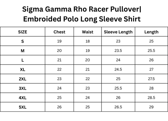 Sigma Gamma Rho Racer Pullover| Embroided Polo Long Sleeve Shirt