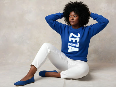 Zeta Phi Beta Embroidered Crewneck Sweatshirt, Royal Blue Cotton-Polyester Blend Sorority Apparel for Women with Embroidery, Sisterhood gift