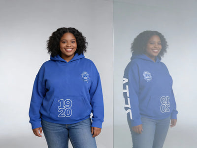 Zeta Phi Beta printed oversized drop shoulder fleece hoodie, Royal blue hoodie with kangaroo pocket and Greek Letters, So sweet gift for her