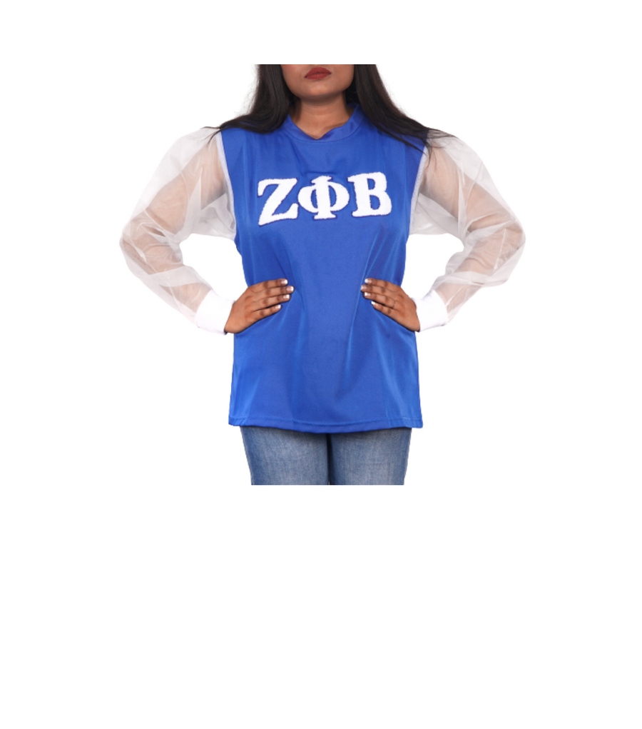 Zeta Phi Beta Organza Sleeve Blouse with Chenille Embroidery
